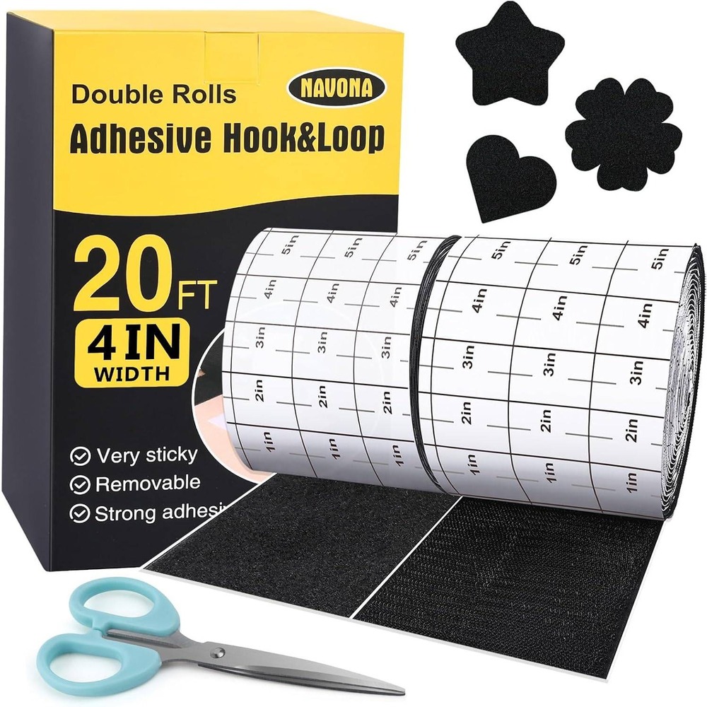 Navona 20Ft x 4 Inch Black Heavy Duty Hook and Loop Tape with Adhesive, Car